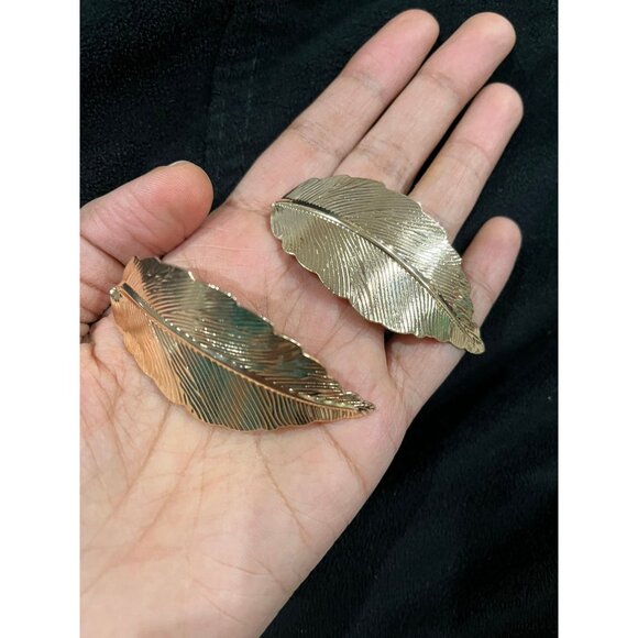 Big gold earrings gold leaf studs large huge boho gold earrings chunky statement - Picture 5 of 5